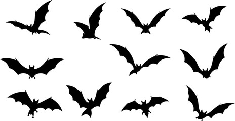 Flying Bat Silhouettes &ndash; Halloween Night Vector Clipart
