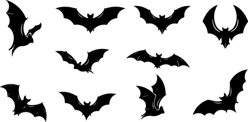 Flying Bat Silhouettes &ndash; Halloween Night Vector Clipart