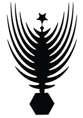 Black vector silhouettes of a religious cross symbol set featuring an illustration of a Christmas tree leaf and nature plant icon design