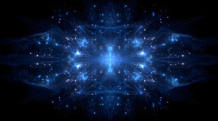Abstract Blue Light Bursting from the Center, Dark Background, Digital Art.
