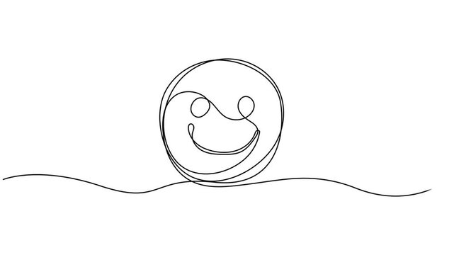 animation, Emoticon. Laugh, cry, upset, love, smile, hearts. tears, love, tongue, sight, wink, emoji, mood, feelings concept. One line drawing animation.