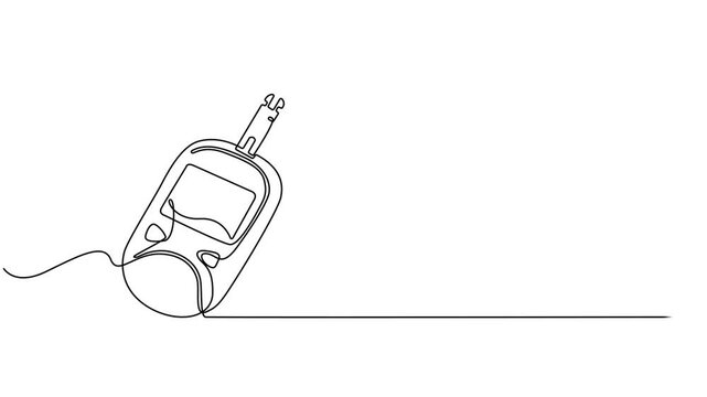Sugar meter continuous one line drawing animation. Glucometer pharmacy equipment animation video, Animated self drawing of continuous line draw Blood sugar meter. One continuous line drawing of Blood.