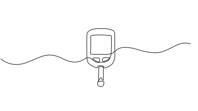 Sugar meter continuous one line drawing animation. Glucometer pharmacy equipment animation video, Animated self drawing of continuous line draw Blood sugar meter. One continuous line drawing of Blood.