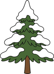 Vector illustration of a lush green pine tree topped with piles of white snow.