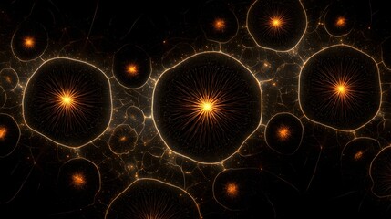 Abstract Cellular Structures - Glowing Spheres in a Dark, Mysterious Universe.