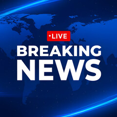 Fototapeta premium Breaking News Alert: The bold BREAKING NEWS headline dominates the scene, signifying real-time updates from around the globe, underscored by the LIVE notification.