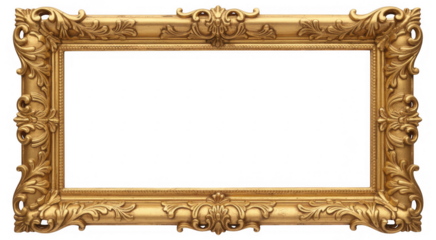 Gold ornate frame rectangular decorative isolated on a transparent background