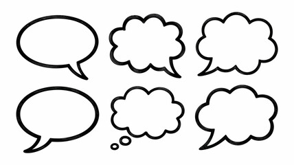 Fototapeta premium Set of Six Black and White Speech Bubbles for Comics and Graphics
