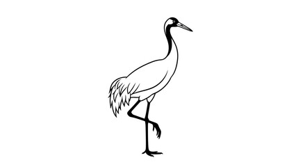 Obraz premium Minimalist black and white illustration of a heron standing with elegant posture on a white