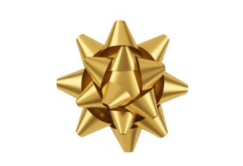 Golden gift bow decoration present isolated on a transparent background