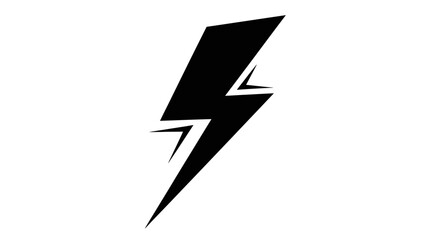 Bold black lightning bolt symbol with sharp edges representing energy and power on a plain white