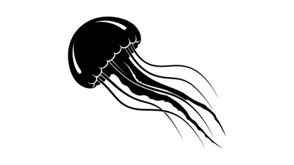 Fototapeta premium Stylized black and white jellyfish illustration emphasizing fluidity and organic shapes in minimal