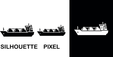 A simple silhouette pixel  vector icon depicting an liquefied natural gas tanker ship