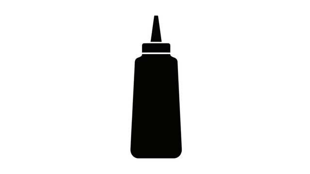 Minimalist black silhouette of a squeeze bottle with a pointed nozzle on a white background