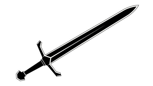 Illustration of a fantasy-inspired black and white sword with detailed hilt design and pointed