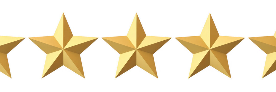 Golden stars rating symbol review feedback isolated on a transparent background