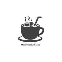 Minimal marshmallow cocoa icon with steaming mug and straw symbol for cozy winter drinks, café menu design