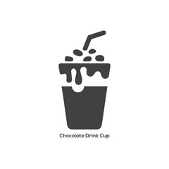 Minimal chocolate drink cup icon with straw symbol for café menu, sweet beverage branding, modern food UI design