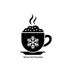 Minimal winter hot chocolate icon with snowflake mug symbol for cozy seasonal drink, café menu, festive design