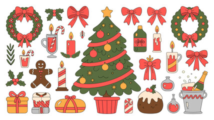 Festive Christmas Illustrations with Holiday Decorations and Treats