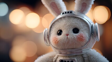 Adorable Astronaut Bunny - A Whimsical Space Explorer with a Dreamy Bokeh Background.