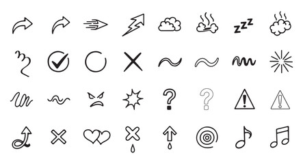 Set of hand drawn doodle cartoon vector elements collection isolated on white background