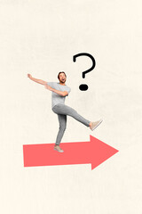 Sketch image artwork composite photo collage of young man happy dance big arrow point charts...