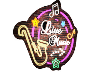 Live music wall with music symbols. 3D illustration