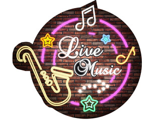 Live music wall with music symbols on transparent background. 3D illustration