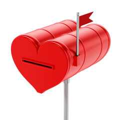 Closed red heart shaped mailbox on transparent background. 3D illustration