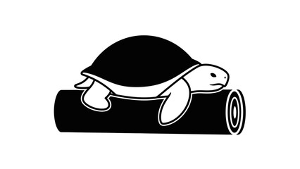 Fototapeta premium Minimalist black and white illustration of a turtle resting on a log highlighting simplicity and
