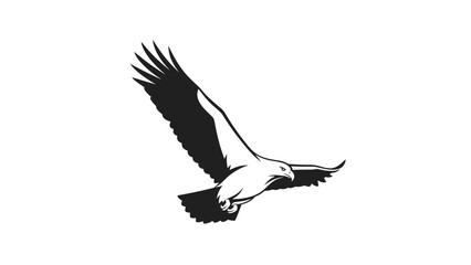 Obraz premium Stylized black and white illustration of a soaring bird with extended wings in flight against a