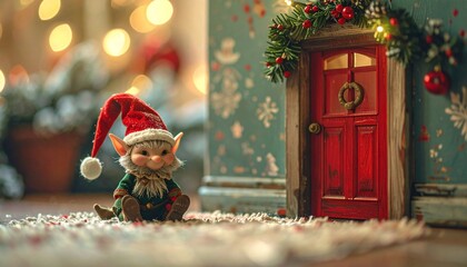 Enchanted fairytale elf entrance door in a wall 