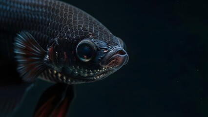 Fototapeta premium Close-up of a Black Fish in Dark Water.