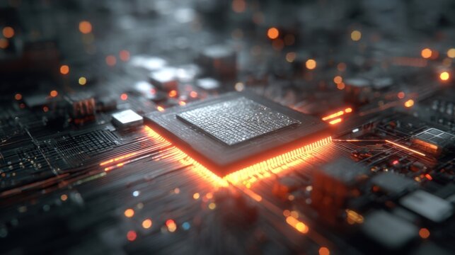 Glowing technology chip with intricate circuits - Powered by Adobe