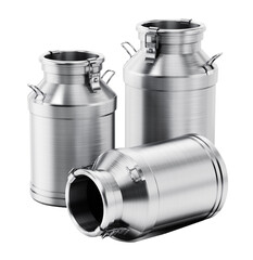 Metal retro milk cans on transparent background. 3D illustration
