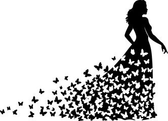 Freedom Silhouette Woman with Flying Birds &ndash; Artistic Concept Vector