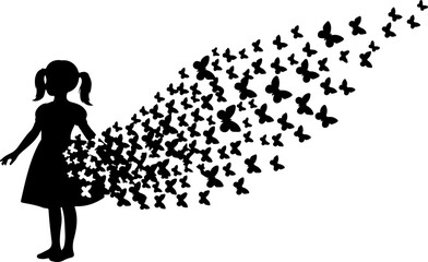 Freedom Silhouette Woman with Flying Birds &ndash; Artistic Concept Vector