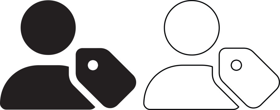 User profile with price tag icons in black silhouette and outline style for e-commerce and customer labeling concepts