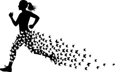 Freedom Silhouette Woman with Flying Birds &ndash; Artistic Concept Vector