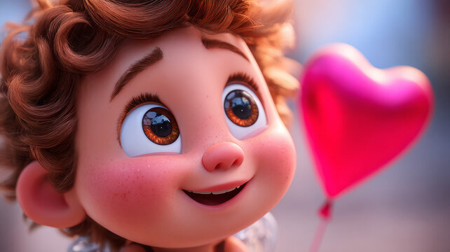 The concept of Valentine's Day. Cute cupid children are holding red hearts in their hands.