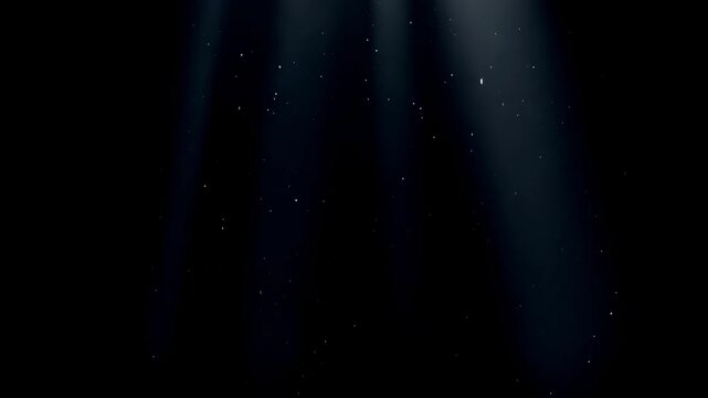 Floating dust on a deep black background with subtle drifting particles and soft floating dust, faint light rays cutting through darkness, atmospheric and minimal. Elegant light gentle motion blur, ea