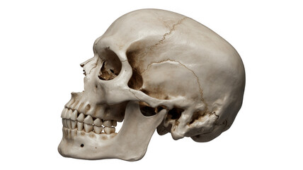 Obraz premium Human skull with teeth and jawbone isolated on a transparent background