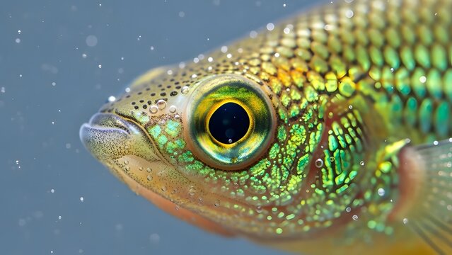Close-up of a colorful fish head underwater.