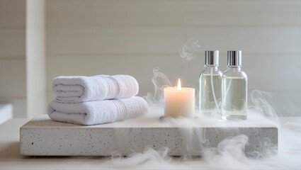 Soft towels, flickering candle, and aromatic oils create calm vibes