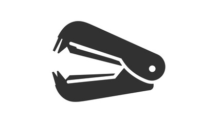 Minimalist black and white stylized image of a stapler symbol representing office supplies and