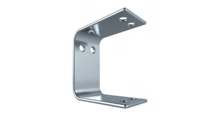 Metal bracket with holes for screws and bolts silver shiny isolated on a transparent background