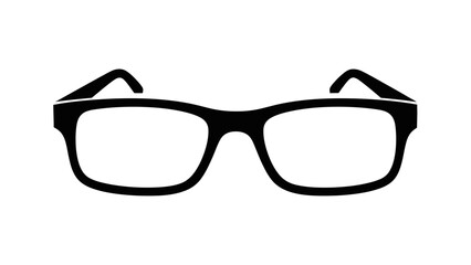 Simplified black silhouette of eyeglasses with thick frames in minimalist style suitable for