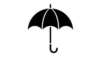 Minimalist Black and White Icon of an Umbrella with a curved handle for weather protection concepts