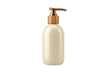 Cream pump bottle with wood accent isolated on a transparent background dispenser